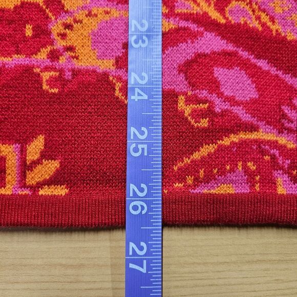 Isaac Mizrahi Live Bold Red & Pink Paisley Mock Turtleneck Short Sleeve Sweater - Picture 9 of 9